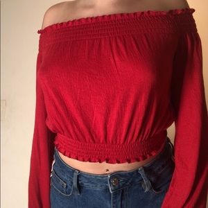 Off The Shoulder Long Sleeve Crop Top